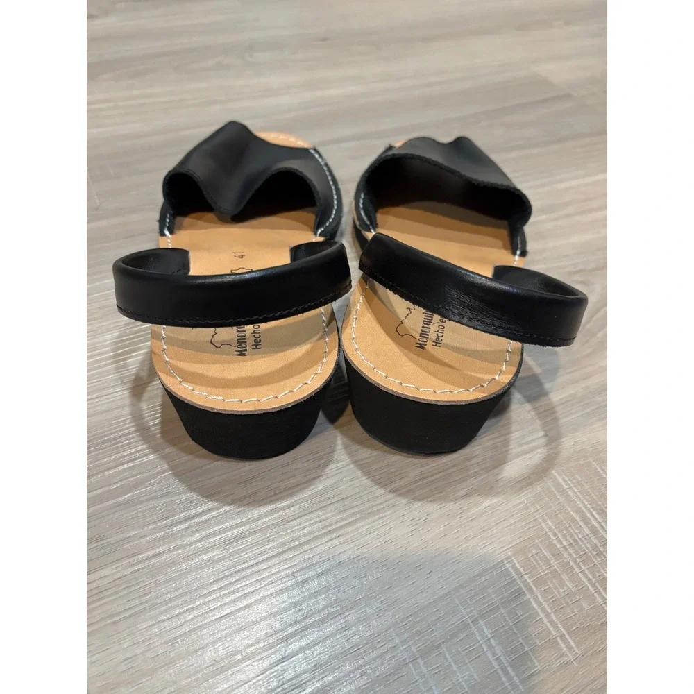 Menorquina Furan Black Leather Avarca Sandals Wedge Hecho en España Size 41
